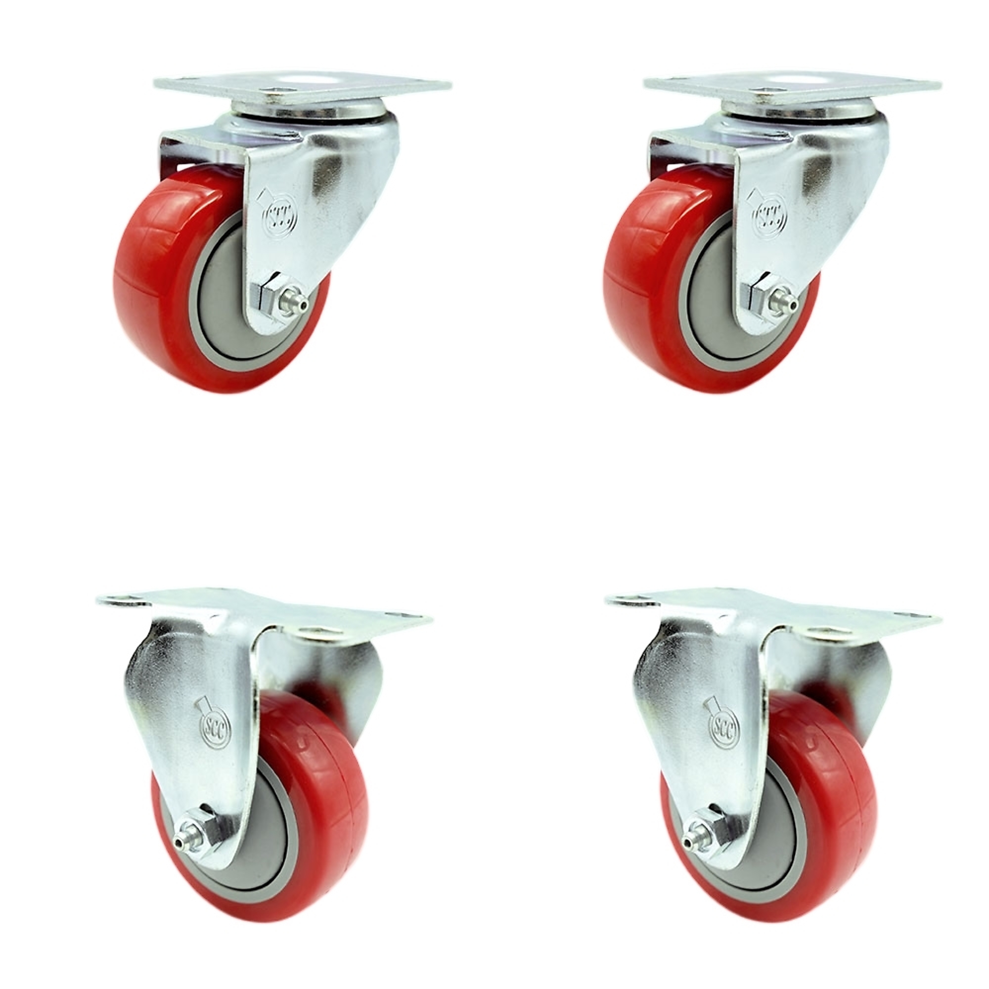 Service Caster, 3in. x 1 1/4in. Plate Casters, Wheel Diameter 3 in, Caster Type Swivel, Package (qty.) 4, Model# SCC-20S314-PPUB-RED-TP3-2-R-2